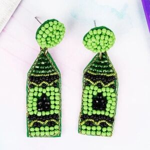 Green Crayon Beaded Earrings